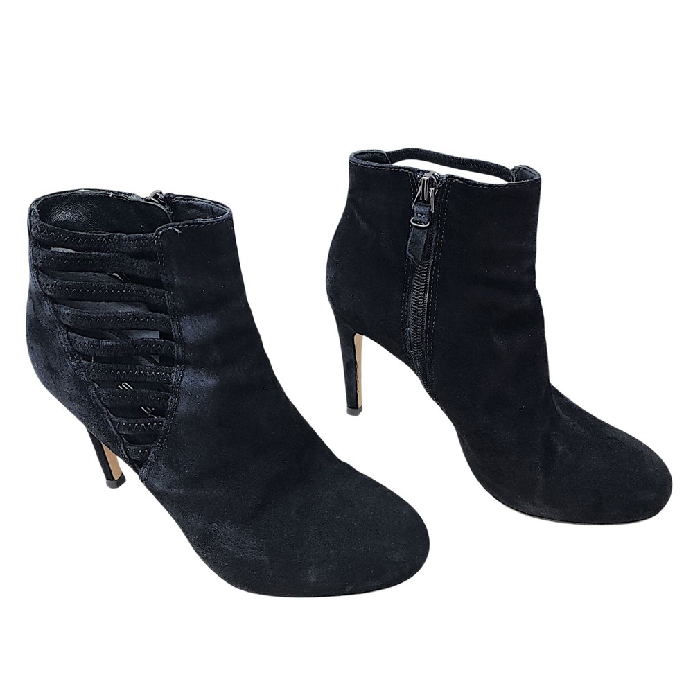 VIA SPIGA Ankle Boot Women 6M Black Suede Leather Stiletto 3.75" Cutout Designer